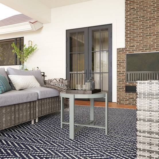 Table d’appoint ronde en aluminium aspect marbre, résistante aux intempéries pour jardin et balcon, couleur grise - Image 7