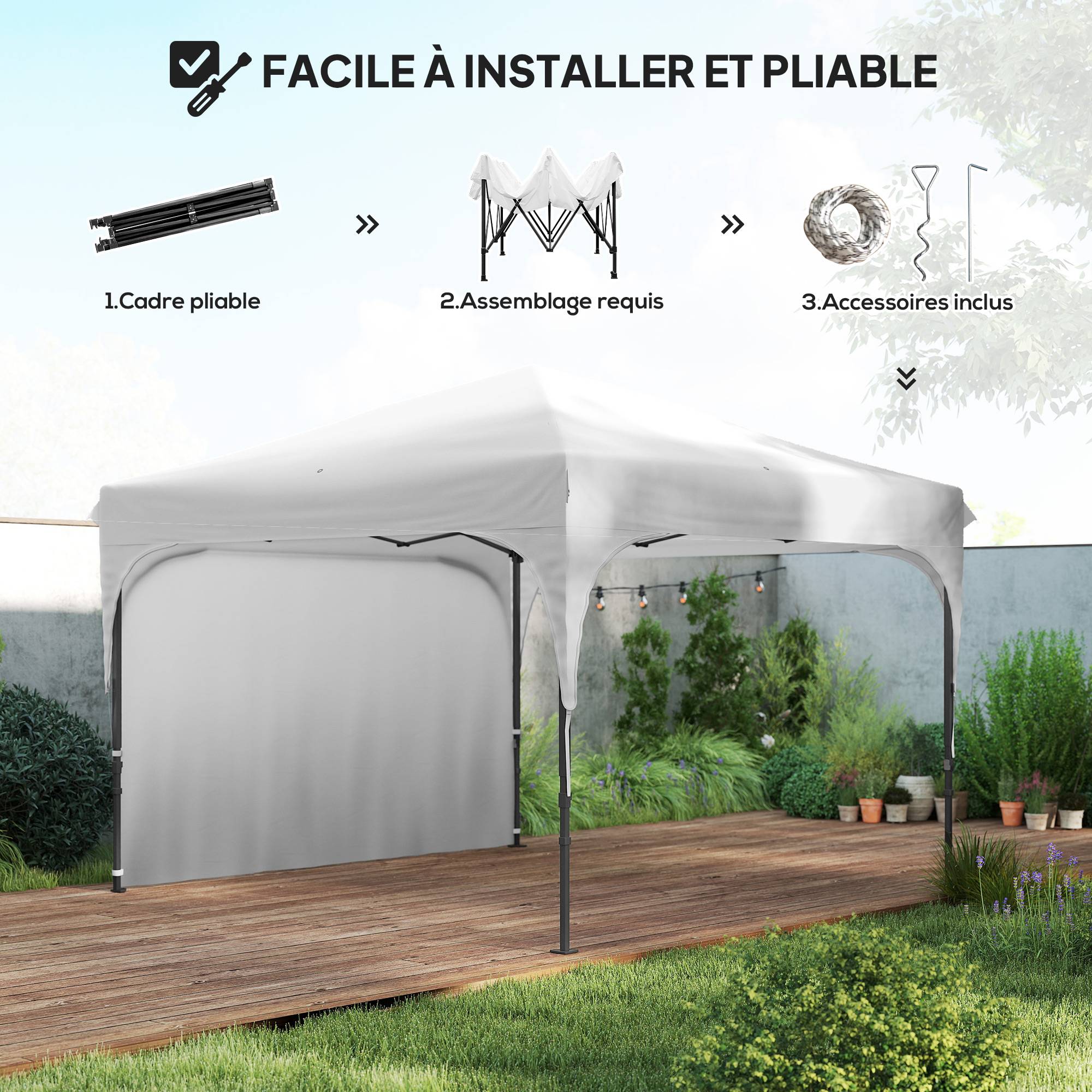 Outsunny - Tente barnum pop-up pliante jardin 3x3x2,65m paroi latérale amovible sac transport acier tissu Oxford blanc - Outsunny - Image 5