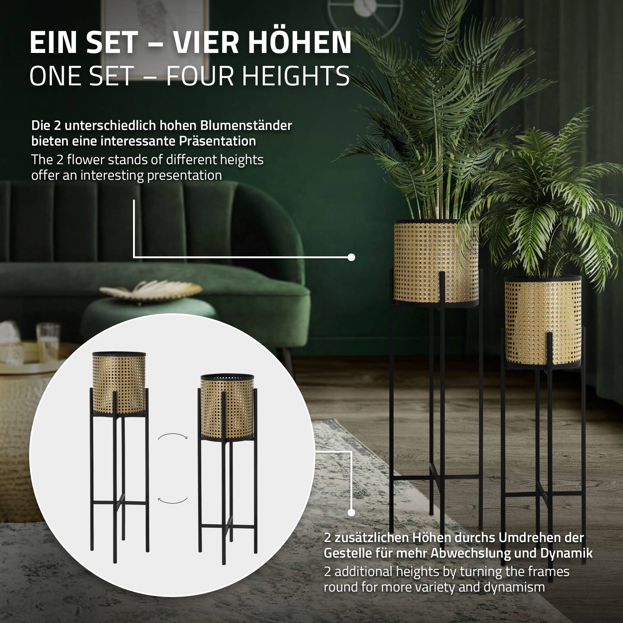 Ml-Design - 2x Support de plantes noir/or en acier h: 80,5 et 90 cm pot de fleurs décoratif - Imagen 5