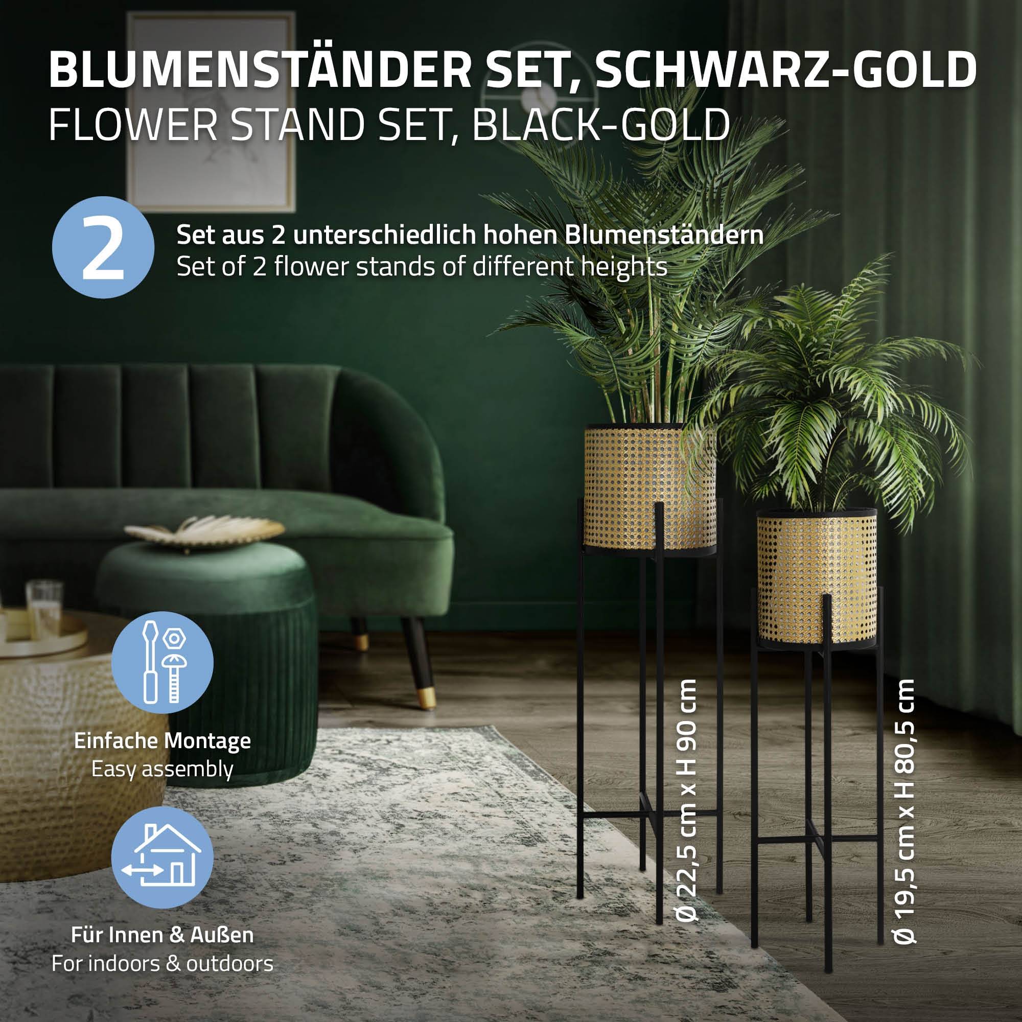 Ml-Design - 2x Support de plantes noir/or en acier h: 80,5 et 90 cm pot de fleurs décoratif - Imagen 2