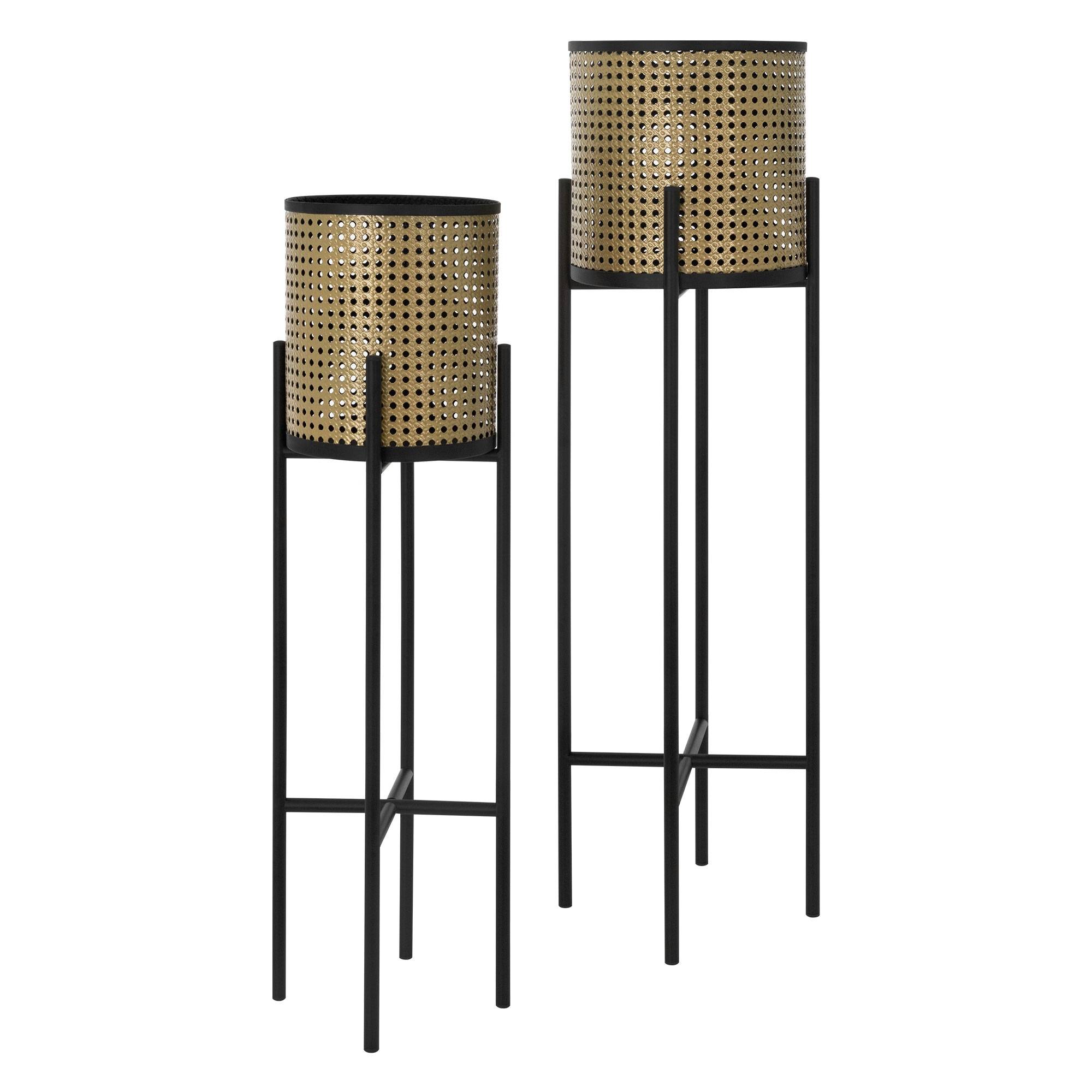 Ml-Design - 2x Support de plantes noir/or en acier h: 80,5 et 90 cm pot de fleurs décoratif - Imagen 1