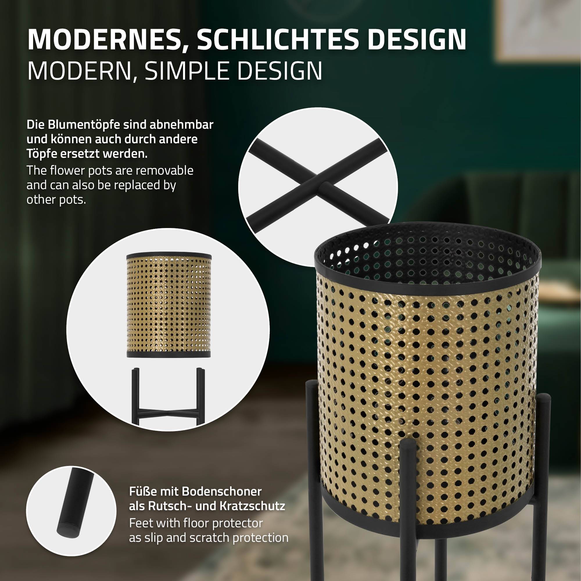 Ml-Design - 2x Support de plantes noir/or en acier h: 80,5 et 90 cm pot de fleurs décoratif - Imagen 3