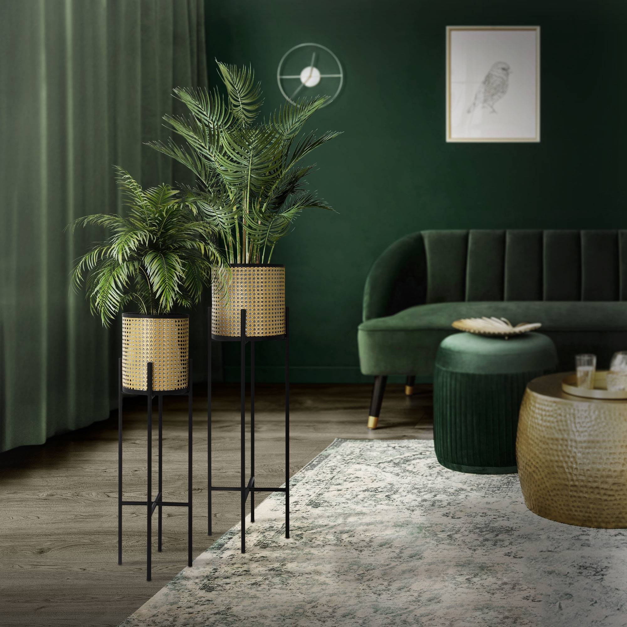 Ml-Design - 2x Support de plantes noir/or en acier h: 80,5 et 90 cm pot de fleurs décoratif - Imagen 7