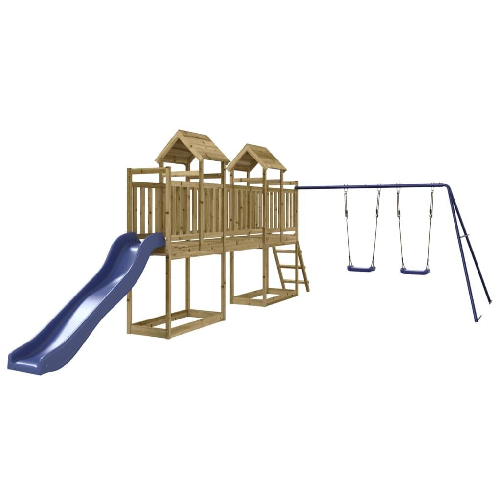 Helloshop26 - Aire de jeux d'extérieur balançoires toboggan portiques robuste jeux jardin 313 x 589 x 214 cm bois de pin imprégné - Imagen 1