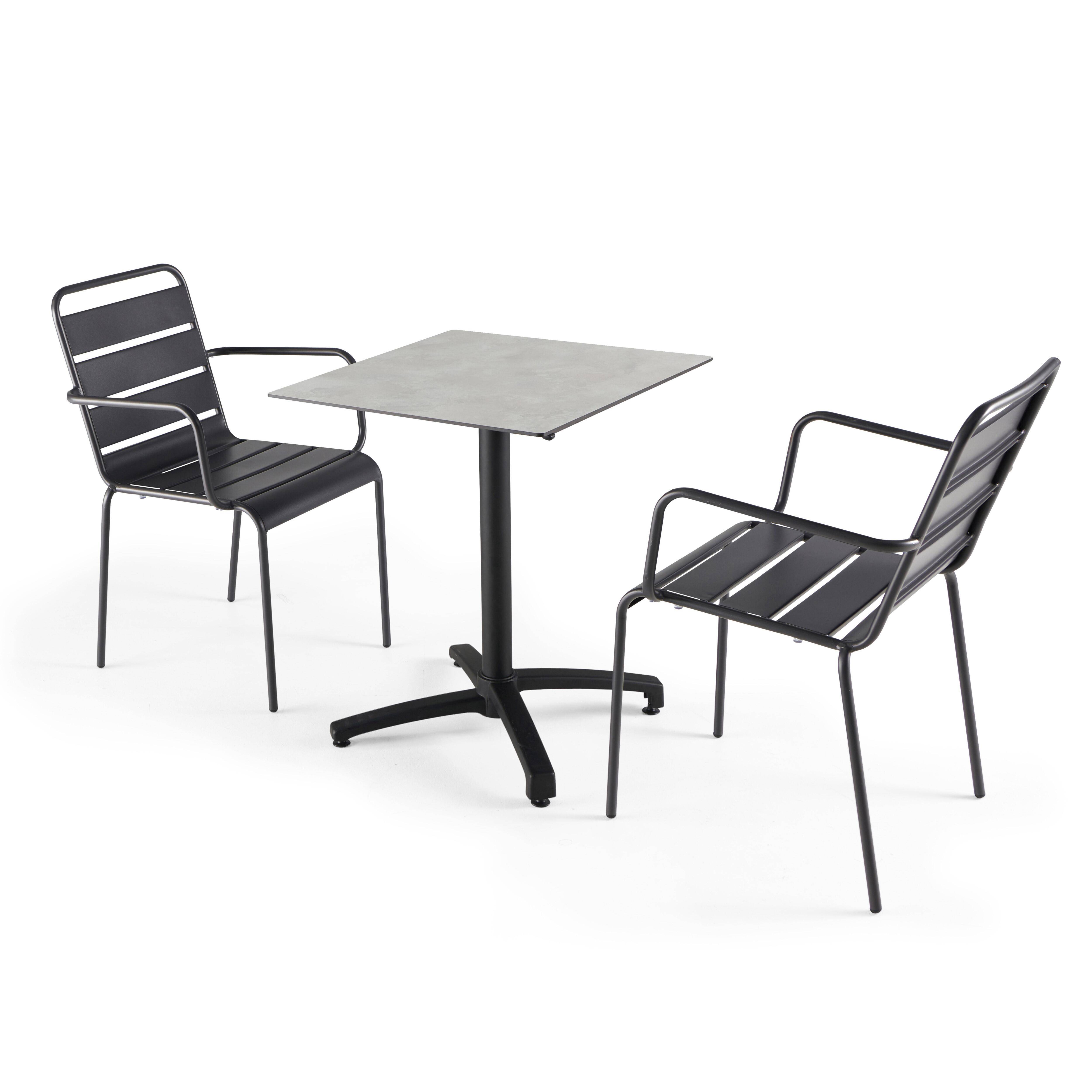 Oviala - Ensemble table de terrasse stratifié beton clair et 2 fauteuils gris - Oviala - Imagen 1