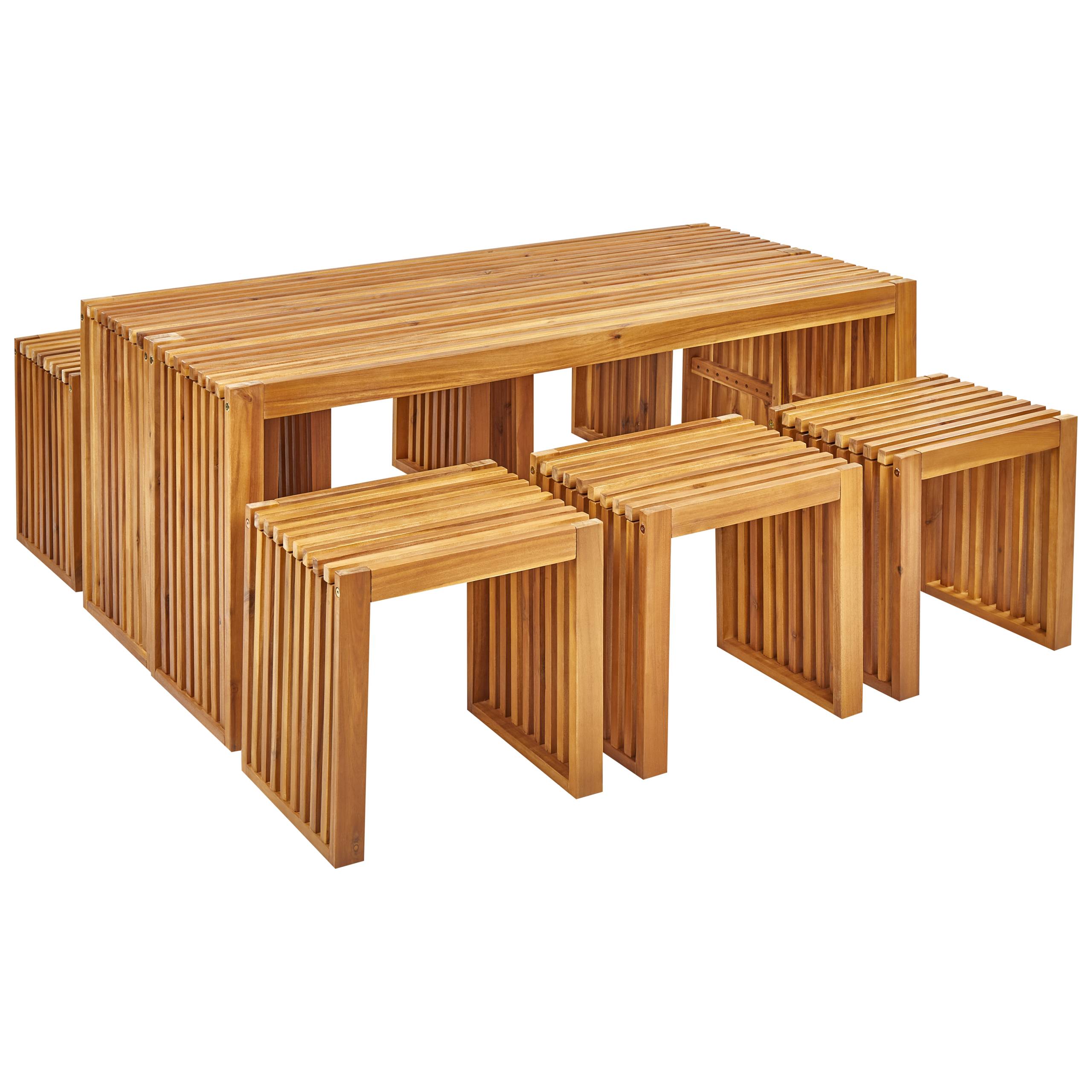 Beliani - Set de salle à manger, 6 Personnes Acacia Marron BELLANO - 150x35x60- Beliani - Imagen 2