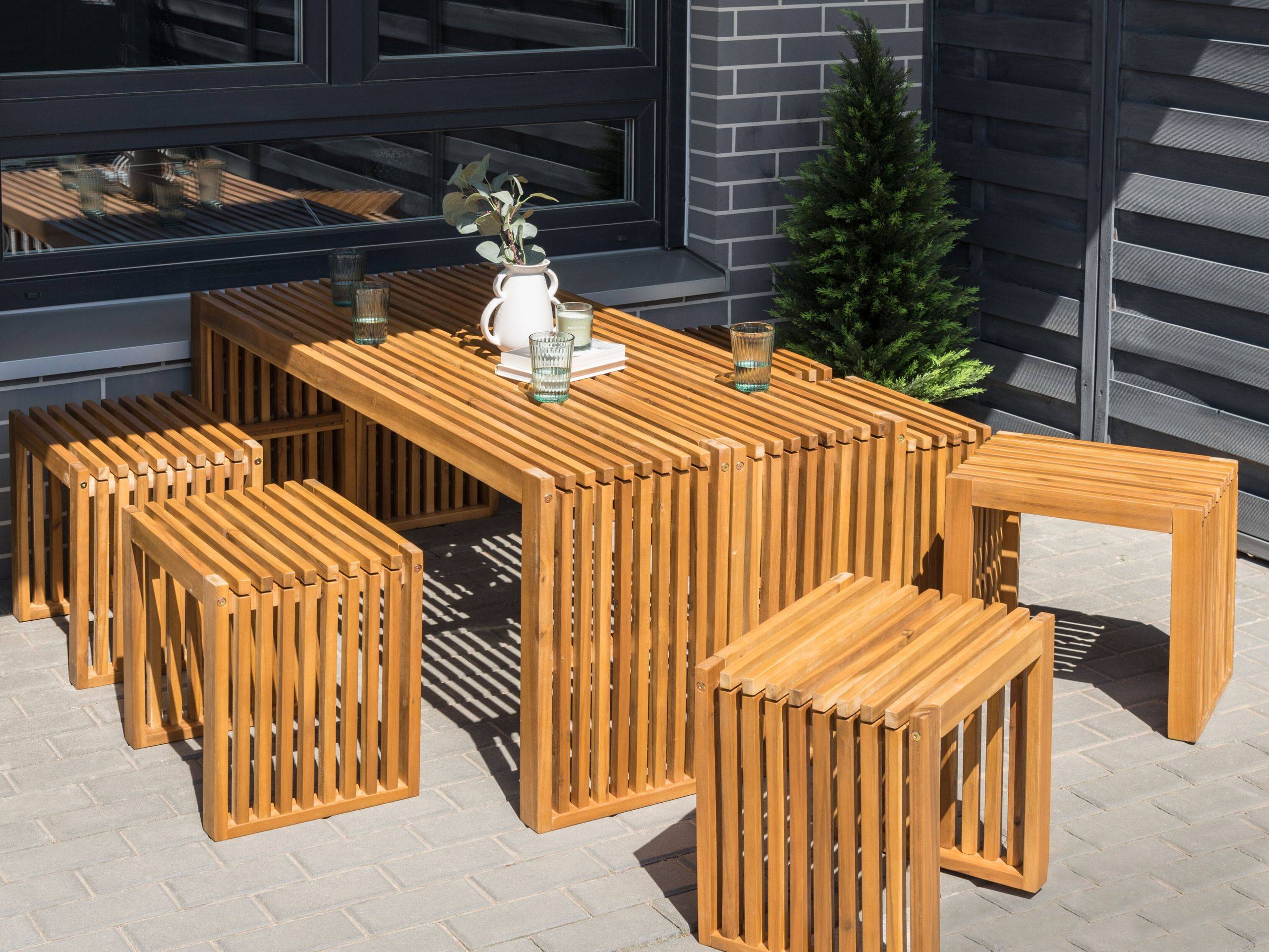 Beliani - Set de salle à manger, 6 Personnes Acacia Marron BELLANO - 150x35x60- Beliani - Imagen 1