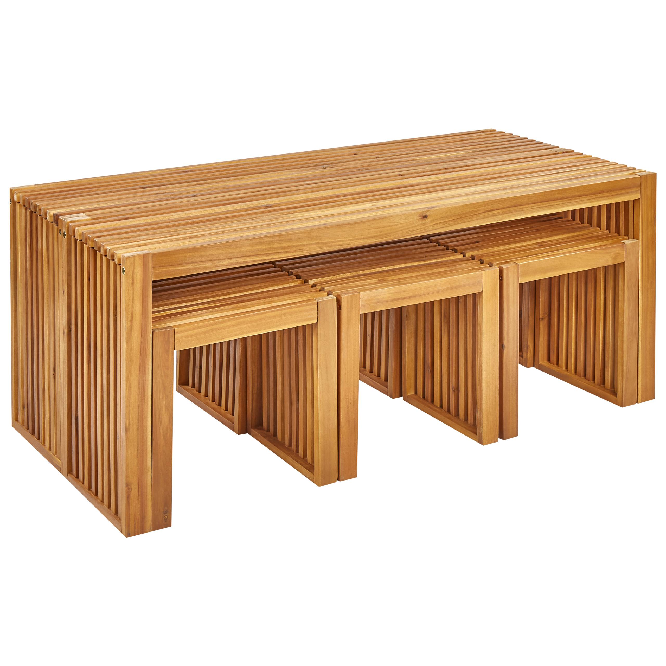 Beliani - Set de salle à manger, 6 Personnes Acacia Marron BELLANO - 150x35x60- Beliani - Imagen 5