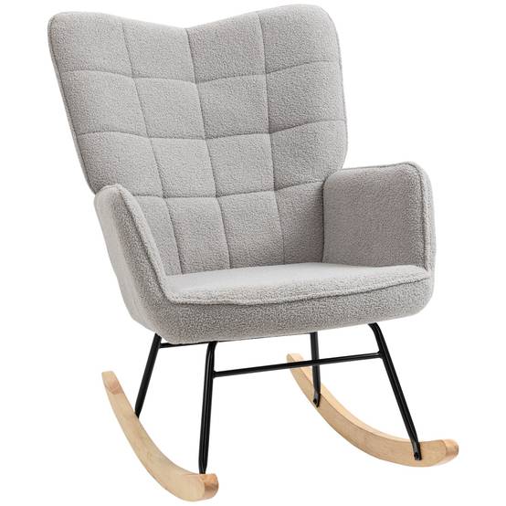 Fauteuil à bascule rocking chair revêtement bouclette structure en acier 71 x 98 x 101 cm Gris clair - Image 1