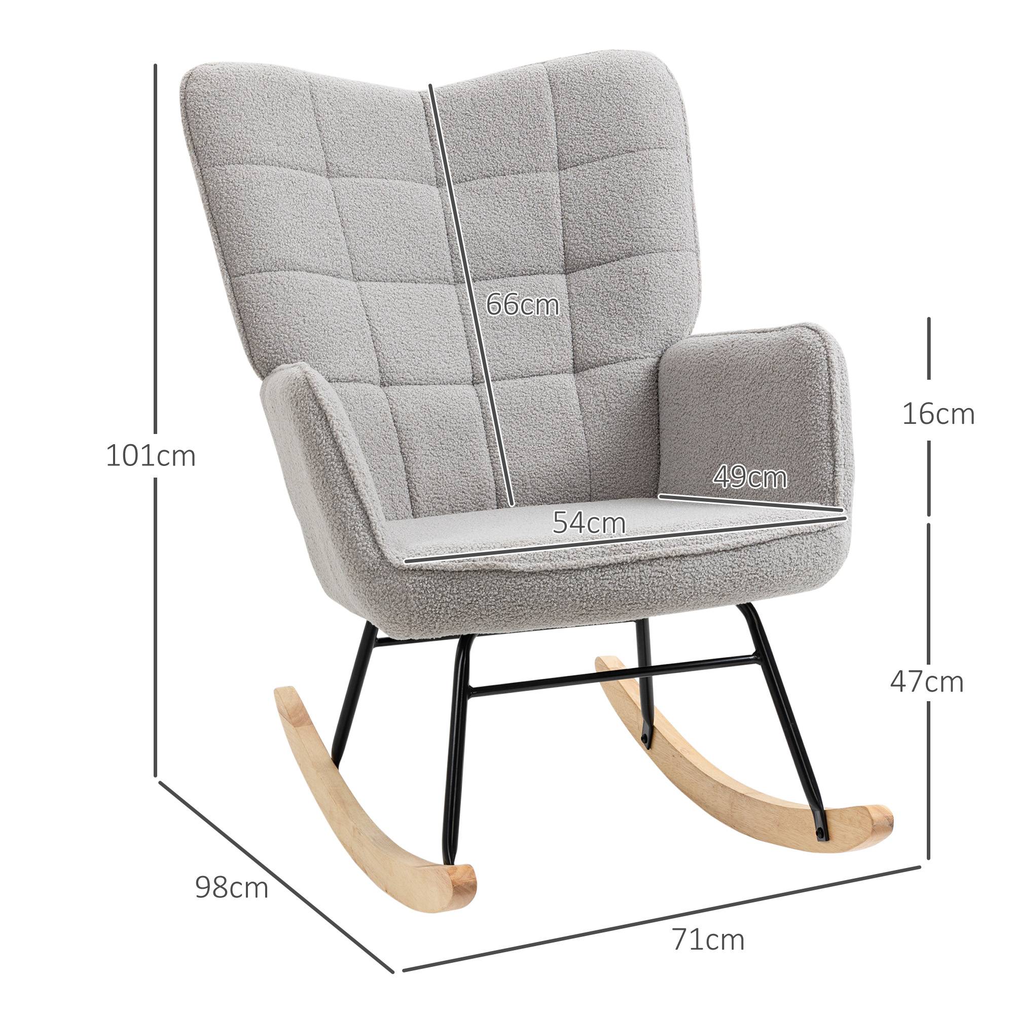 Fauteuil à bascule rocking chair revêtement bouclette structure en acier 71 x 98 x 101 cm Gris clair - Image 5