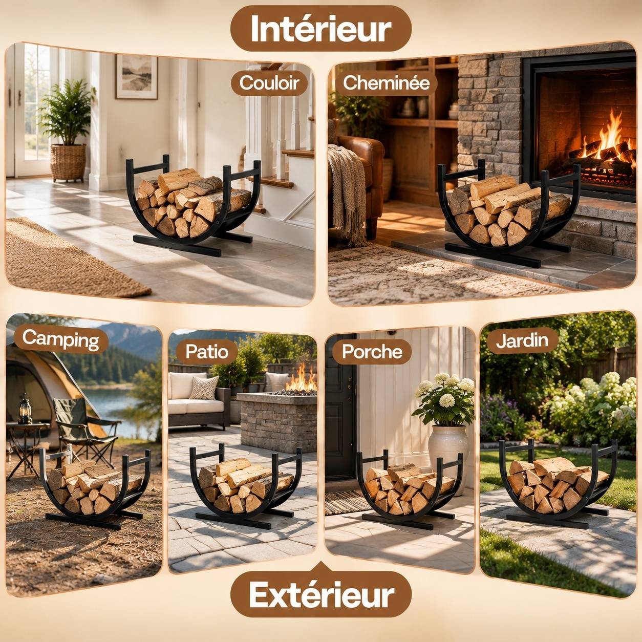 Support à Bûches en Métal Forme U Intérieur Extérieur - Image 6
