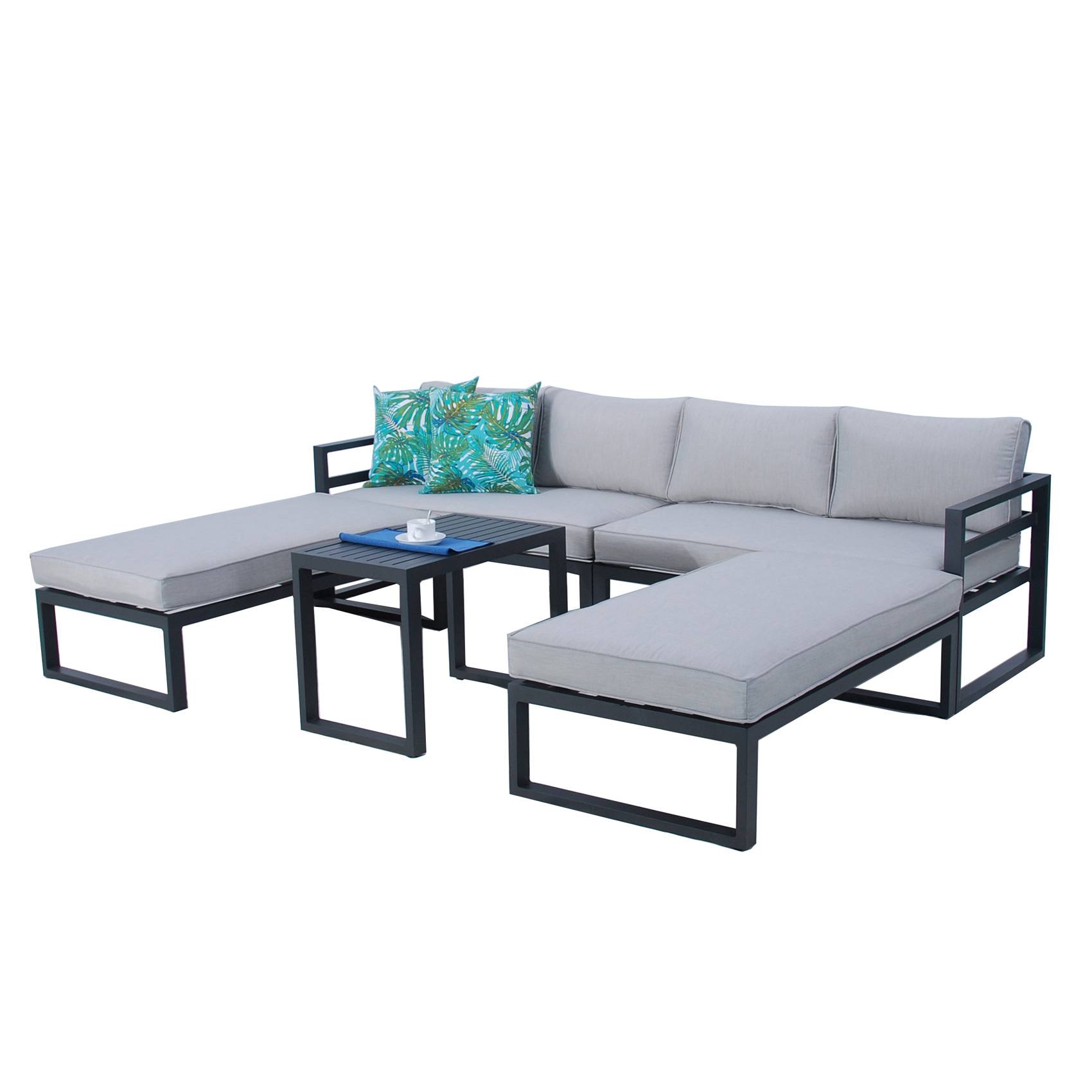 Salon détente modulable pour 8 personnes - JARDILINE - Aluminium - Gris Perle - Imagen 3