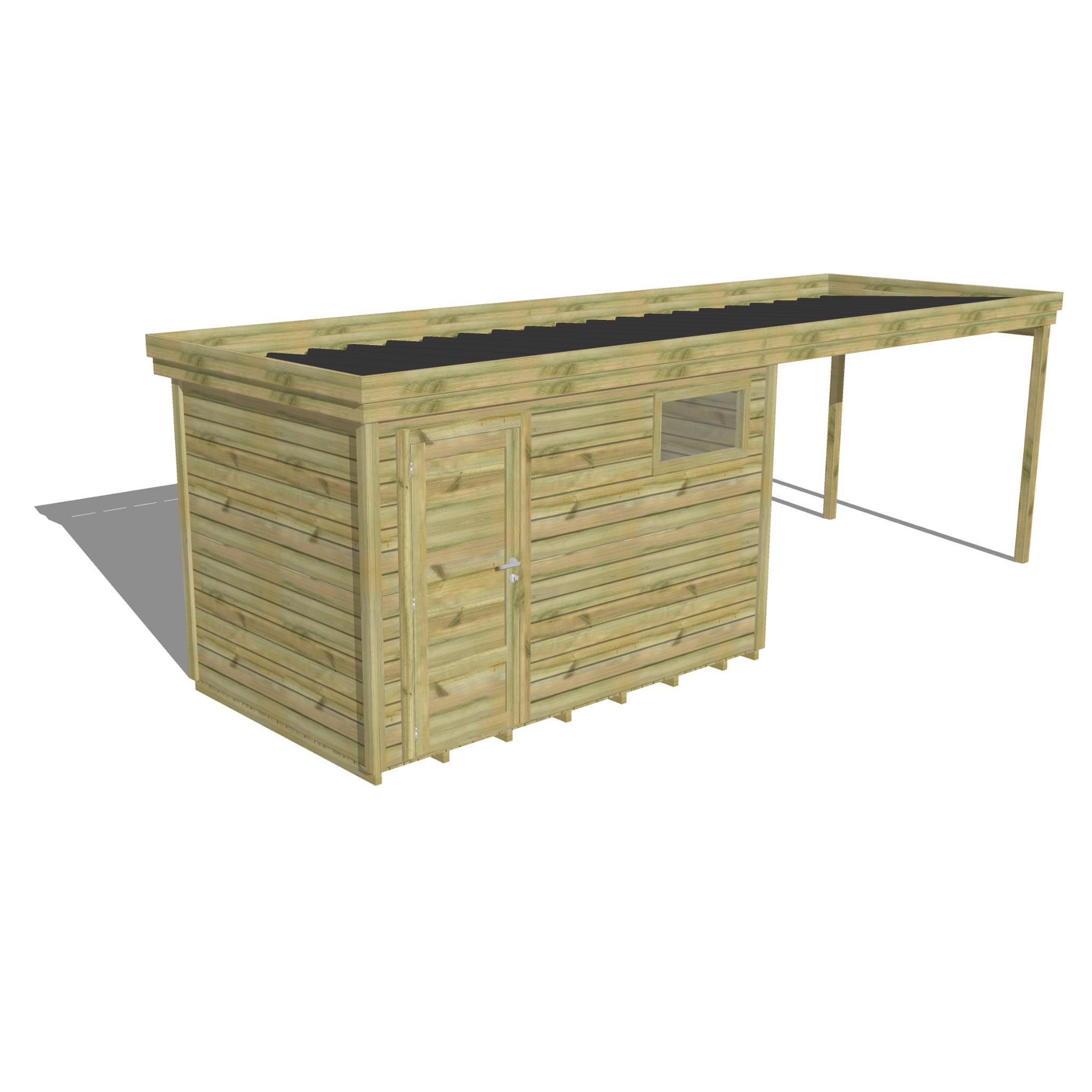 ABRI DE JARDIN bois autoclave 27mm - 6,94x2,14m / 15m2 - Bac acier - Plancher bois - Image 1