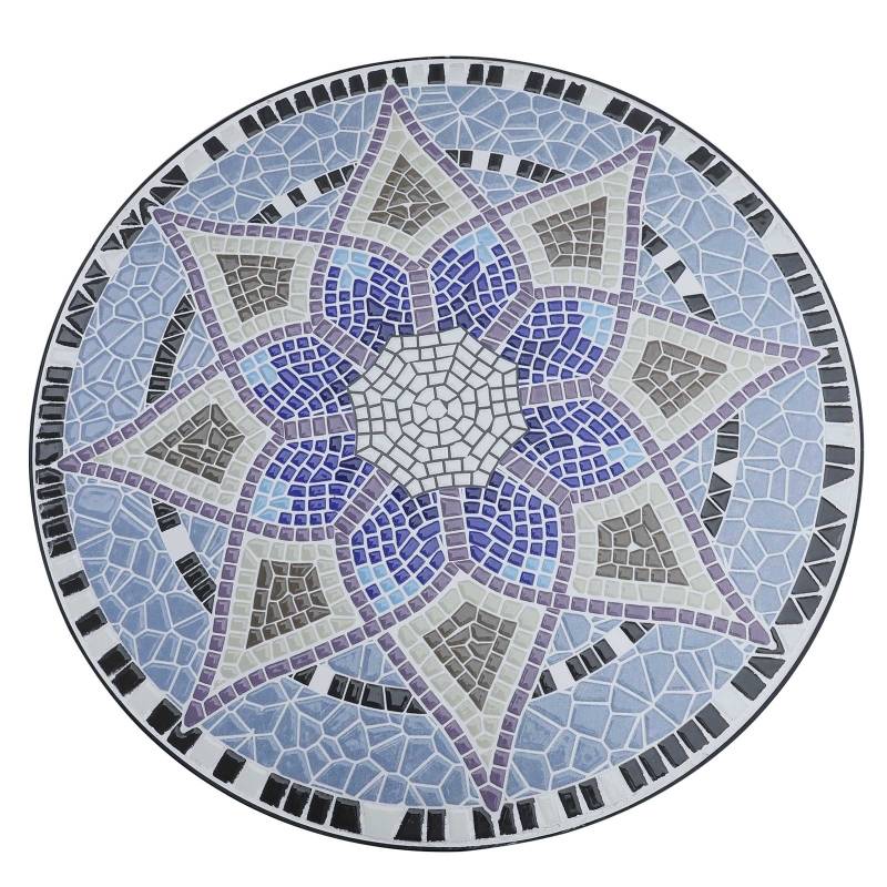 Table de jardin mosaïque céramique pour balcon et terrasse résistante Ø60x71cm bleu - ComfortXL Outdoor Living - Image 8