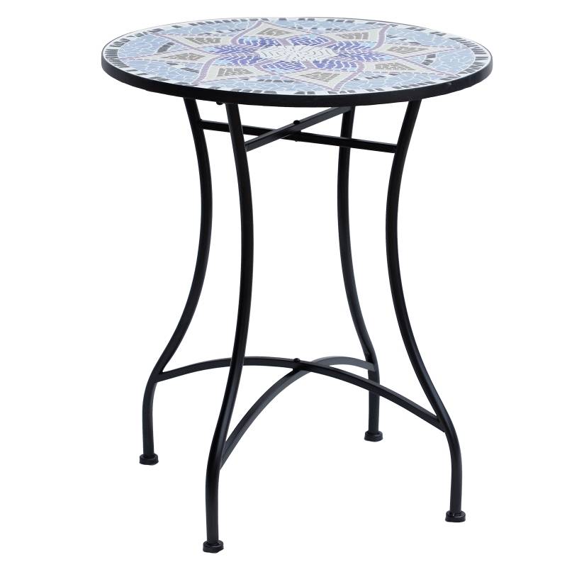 Table de jardin mosaïque céramique pour balcon et terrasse résistante Ø60x71cm bleu - ComfortXL Outdoor Living - Image 2