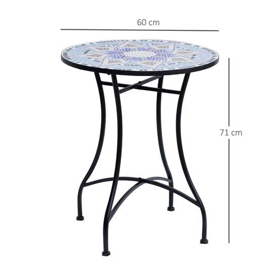 Table de jardin mosaïque céramique pour balcon et terrasse résistante Ø60x71cm bleu - ComfortXL Outdoor Living - Image 3