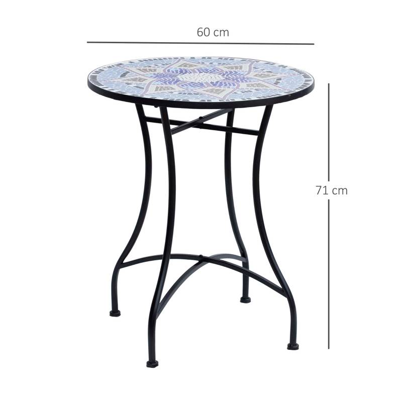 Table de jardin mosaïque céramique pour balcon et terrasse résistante Ø60x71cm bleu - ComfortXL Outdoor Living - Image 3