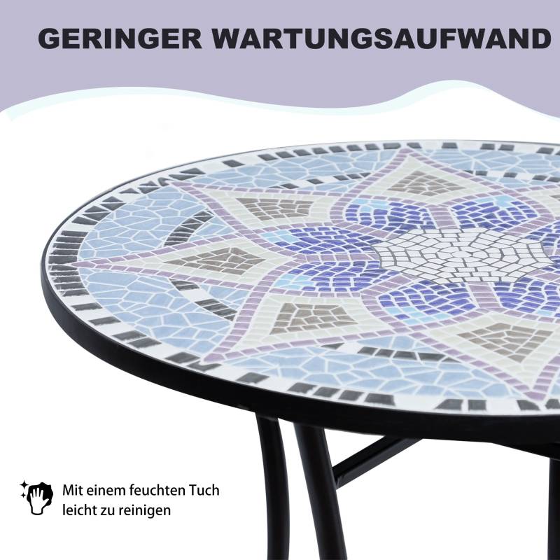 Table de jardin mosaïque céramique pour balcon et terrasse résistante Ø60x71cm bleu - ComfortXL Outdoor Living - Image 6
