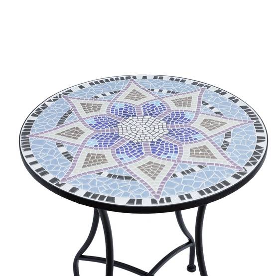 Table de jardin mosaïque céramique pour balcon et terrasse résistante Ø60x71cm bleu - ComfortXL Outdoor Living - Image 7