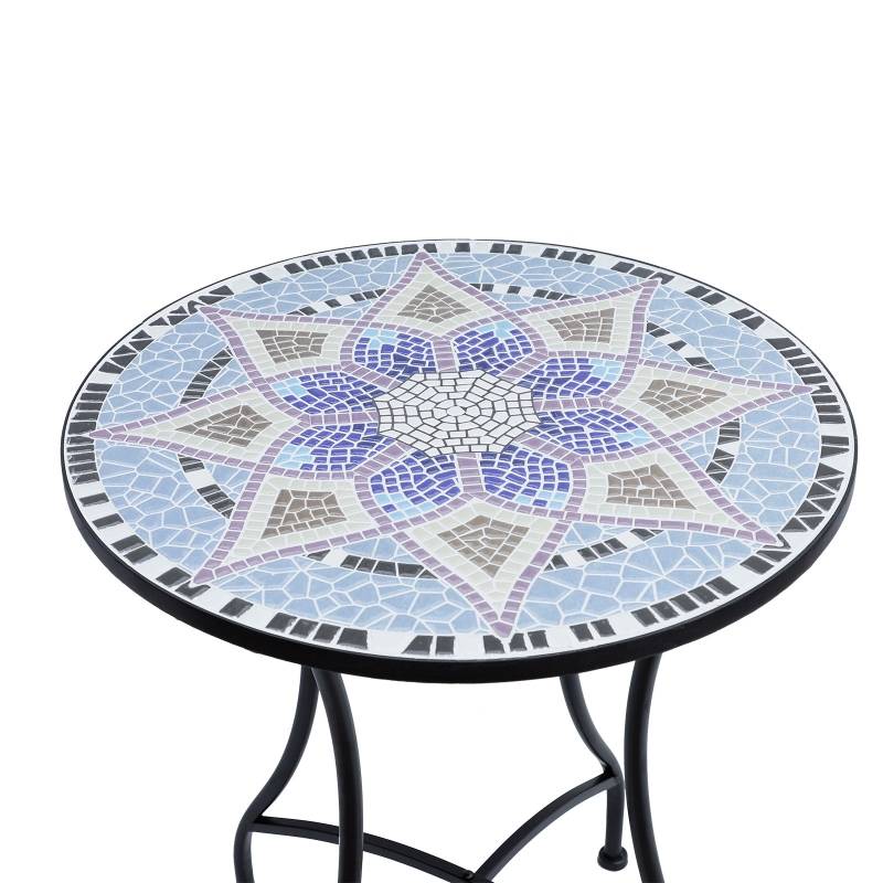 Table de jardin mosaïque céramique pour balcon et terrasse résistante Ø60x71cm bleu - ComfortXL Outdoor Living - Image 7