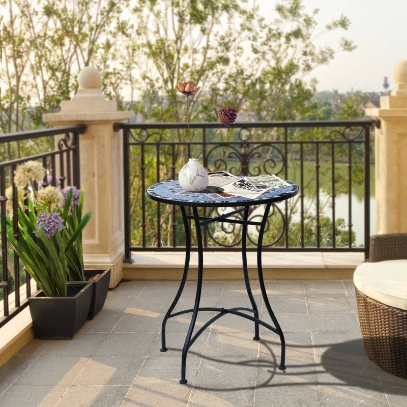 Table de jardin mosaïque céramique pour balcon et terrasse résistante Ø60x71cm bleu - ComfortXL Outdoor Living