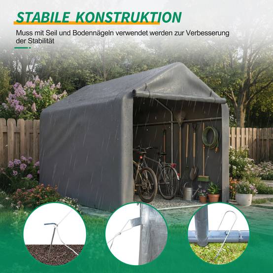 Abri à Vélos 160 x 220 x 165 cm avec Porte Sectionnelle, Abri Extérieur Étanche en PE Résistant aux Intempéries, Gris - Image 4