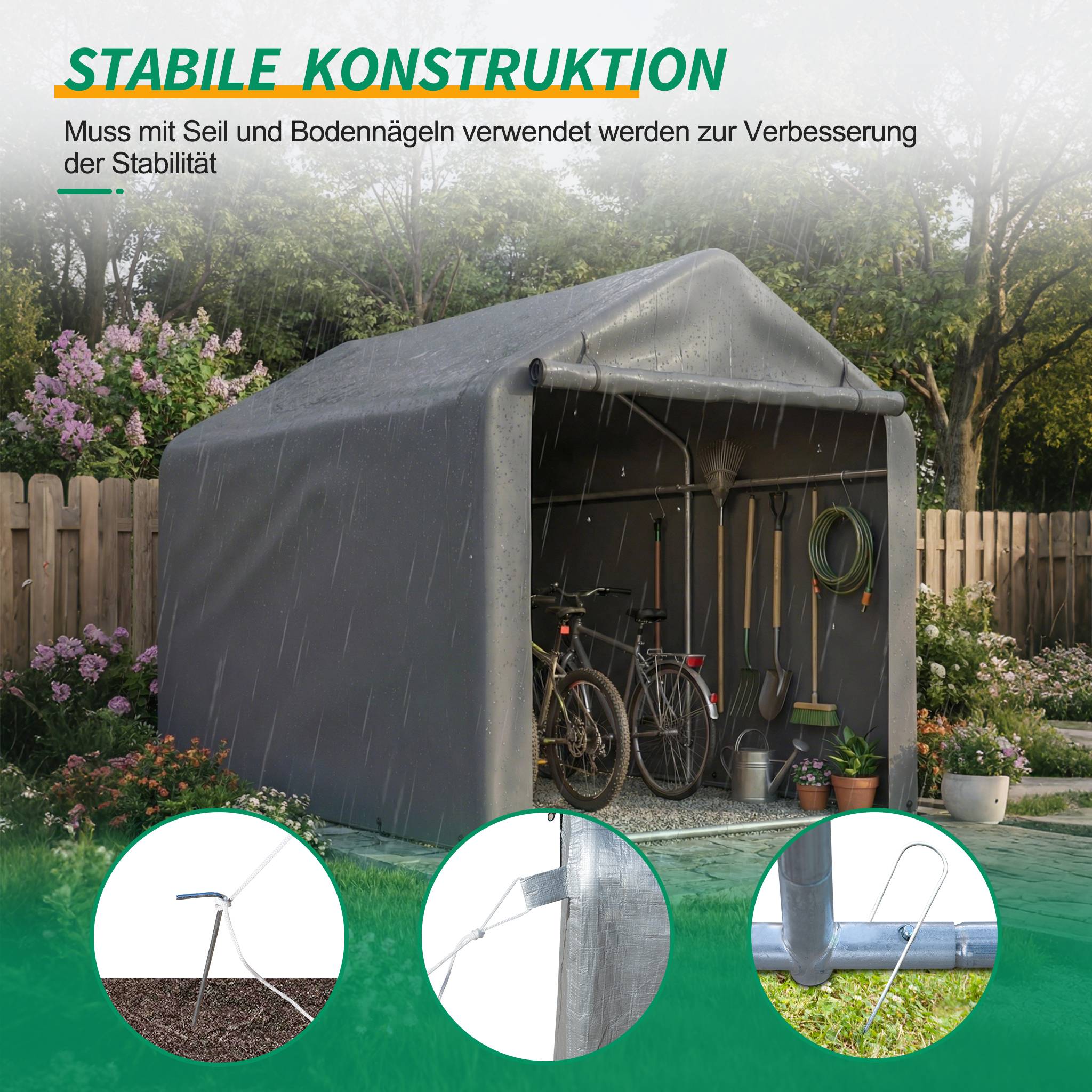 Abri à Vélos 160 x 220 x 165 cm avec Porte Sectionnelle, Abri Extérieur Étanche en PE Résistant aux Intempéries, Gris - Image 4