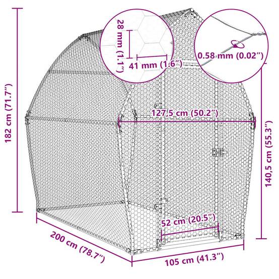 Vidaxl - Cage pour poules argenté 200x105x182 cm acier galvanisé vidaXL 172555 - Image 3