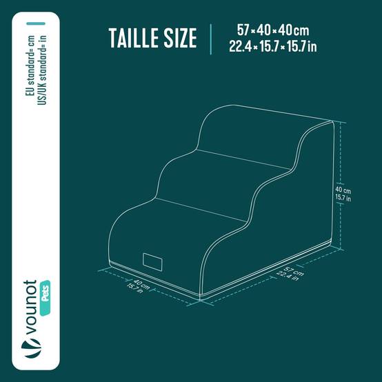 Vounot - Escalier pour chien et chat en mousse haute densite et housse lavable 57x40x40cm noir - Image 3