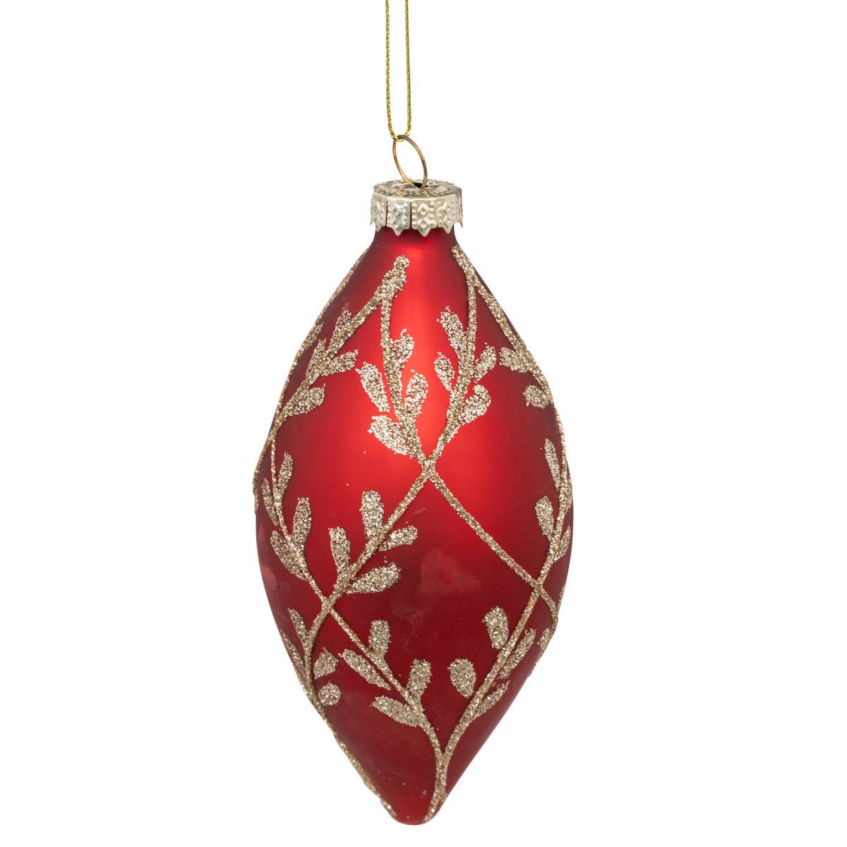 Fééric Lights & Christmas - Déco Sapin de Noël Lot 3 Boules en Verre forme Goutte décorée Rouge et Or - Imagen 2