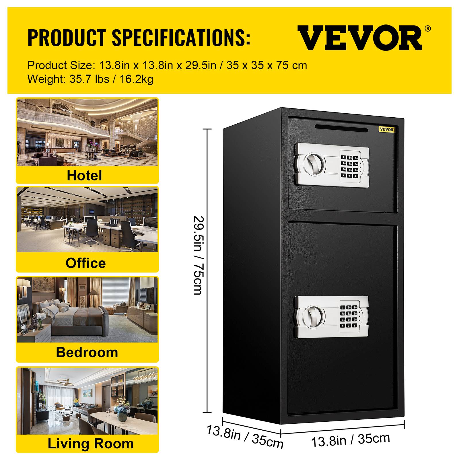 VEVOR Coffre-fort numérique à double porte en fer, 33 pouces, verrouillage magnétique, pour maison/bureau/magasin/hôtel - Image 7
