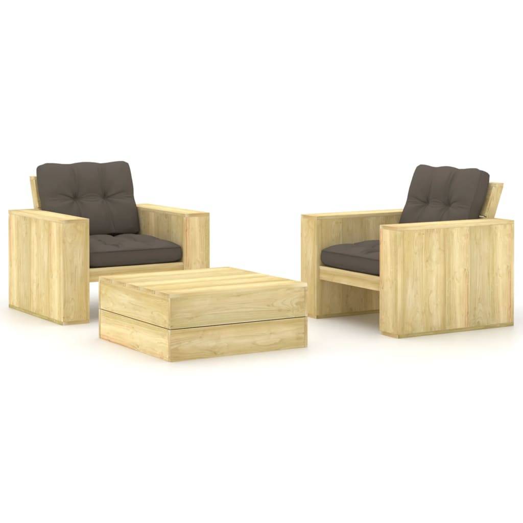 Helloshop26 - Salon de jardin meuble d'extérieur ensemble de mobilier 3 pièces avec coussins bois de pin imprégné - Imagen 1