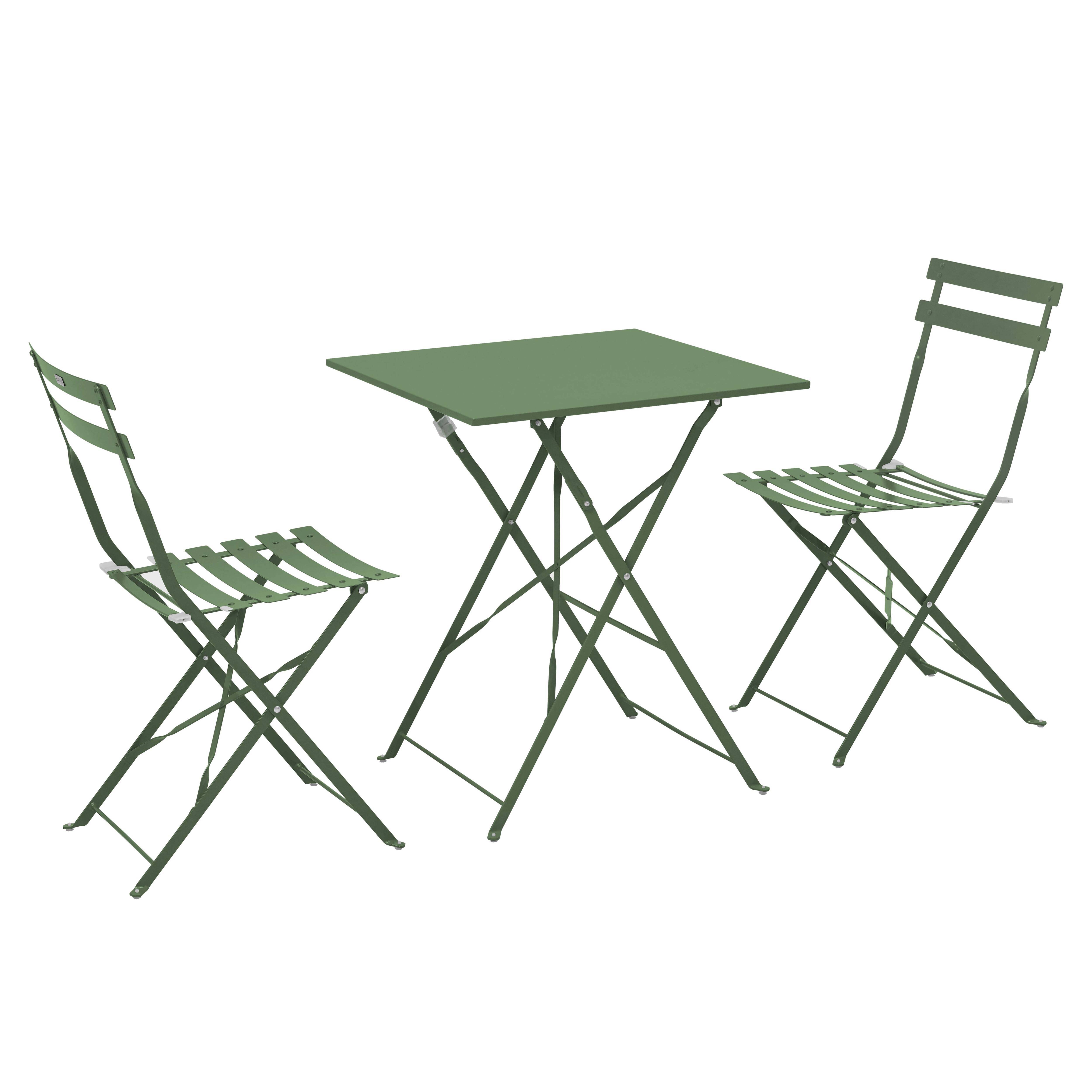 Oviala - Table de jardin et 2 chaises acier 60 cm vert cactus Rome - Oviala - Imagen 1