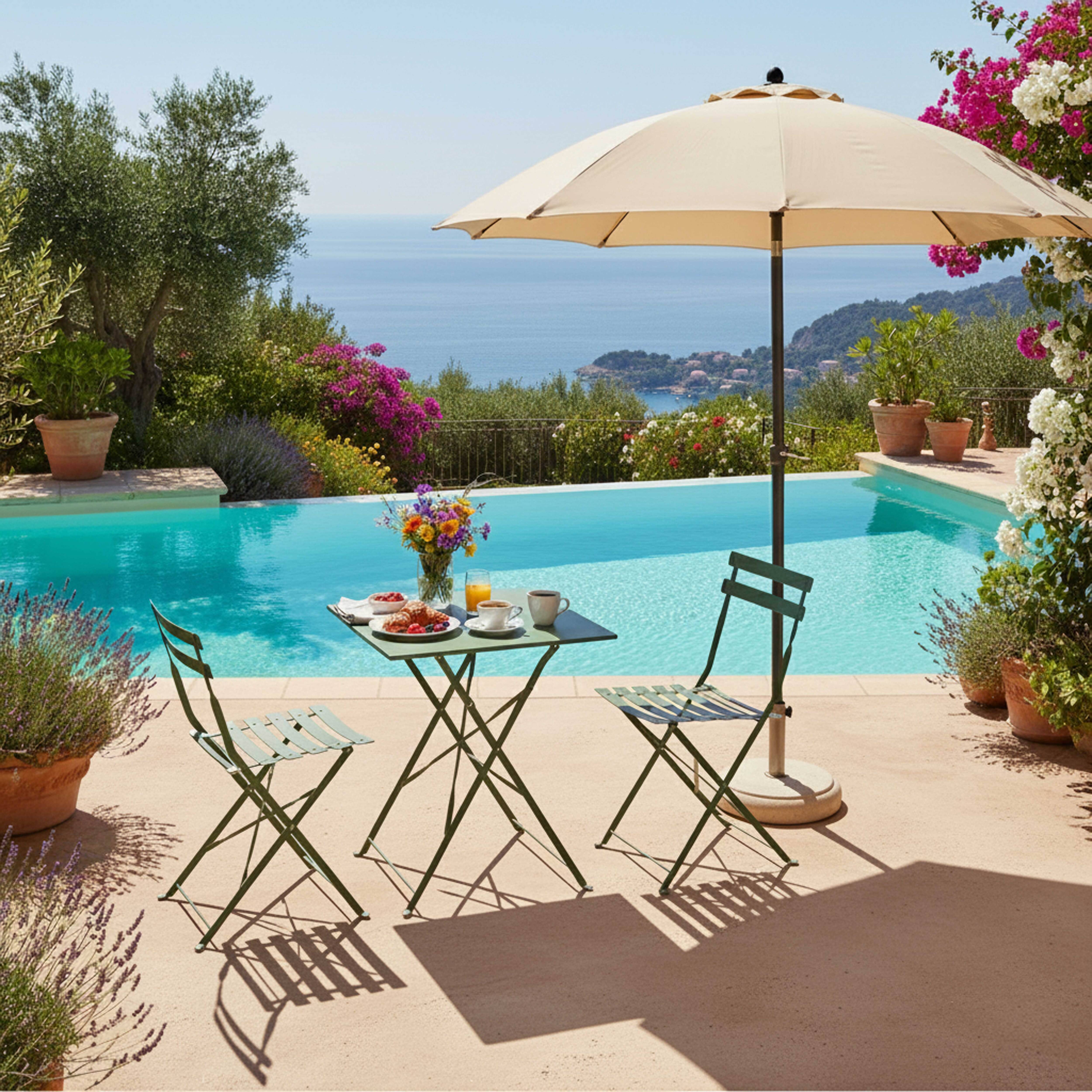 Oviala - Table de jardin et 2 chaises acier 60 cm vert cactus Rome - Oviala - Imagen 2