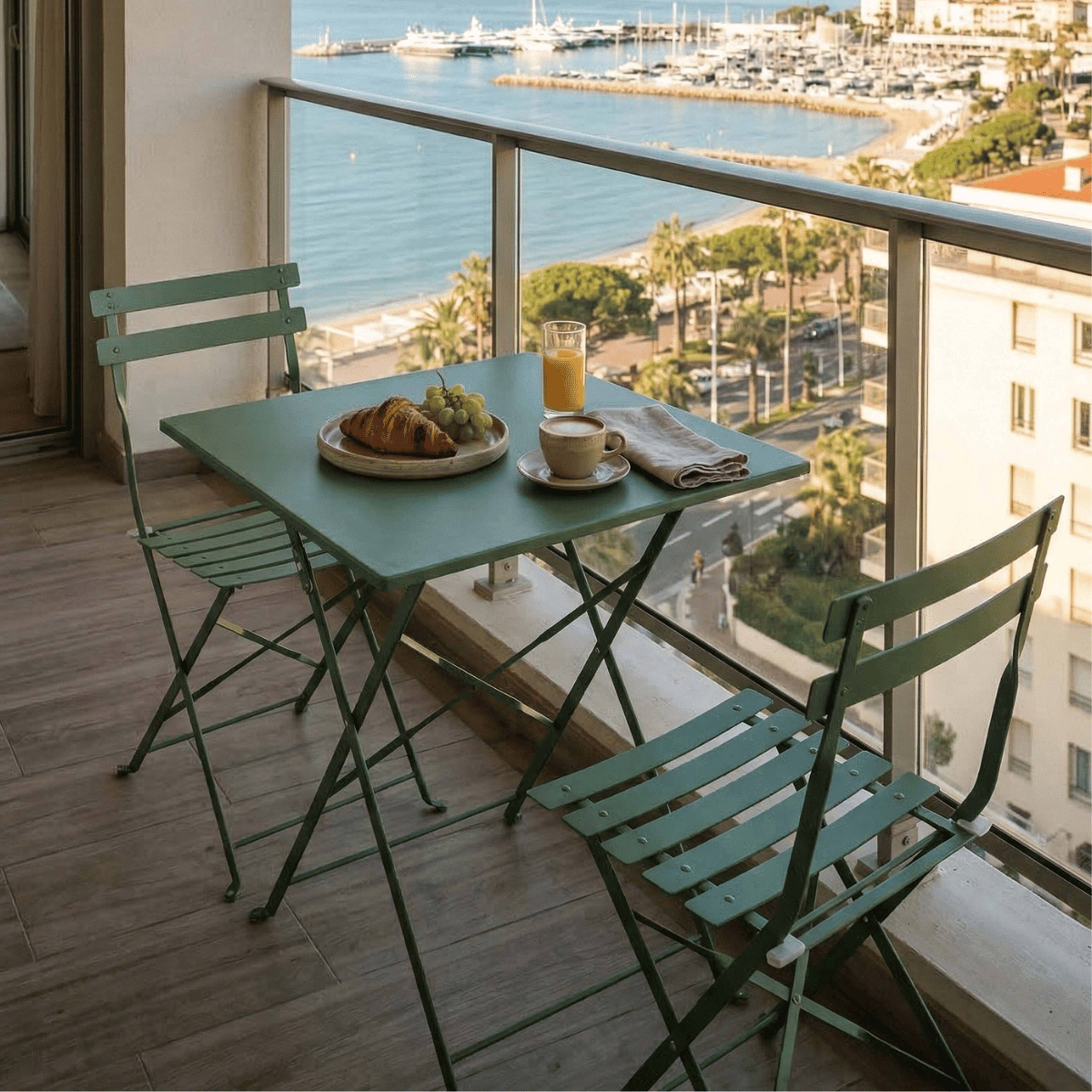 Oviala - Table de jardin et 2 chaises acier 60 cm vert cactus Rome - Oviala - Imagen 3