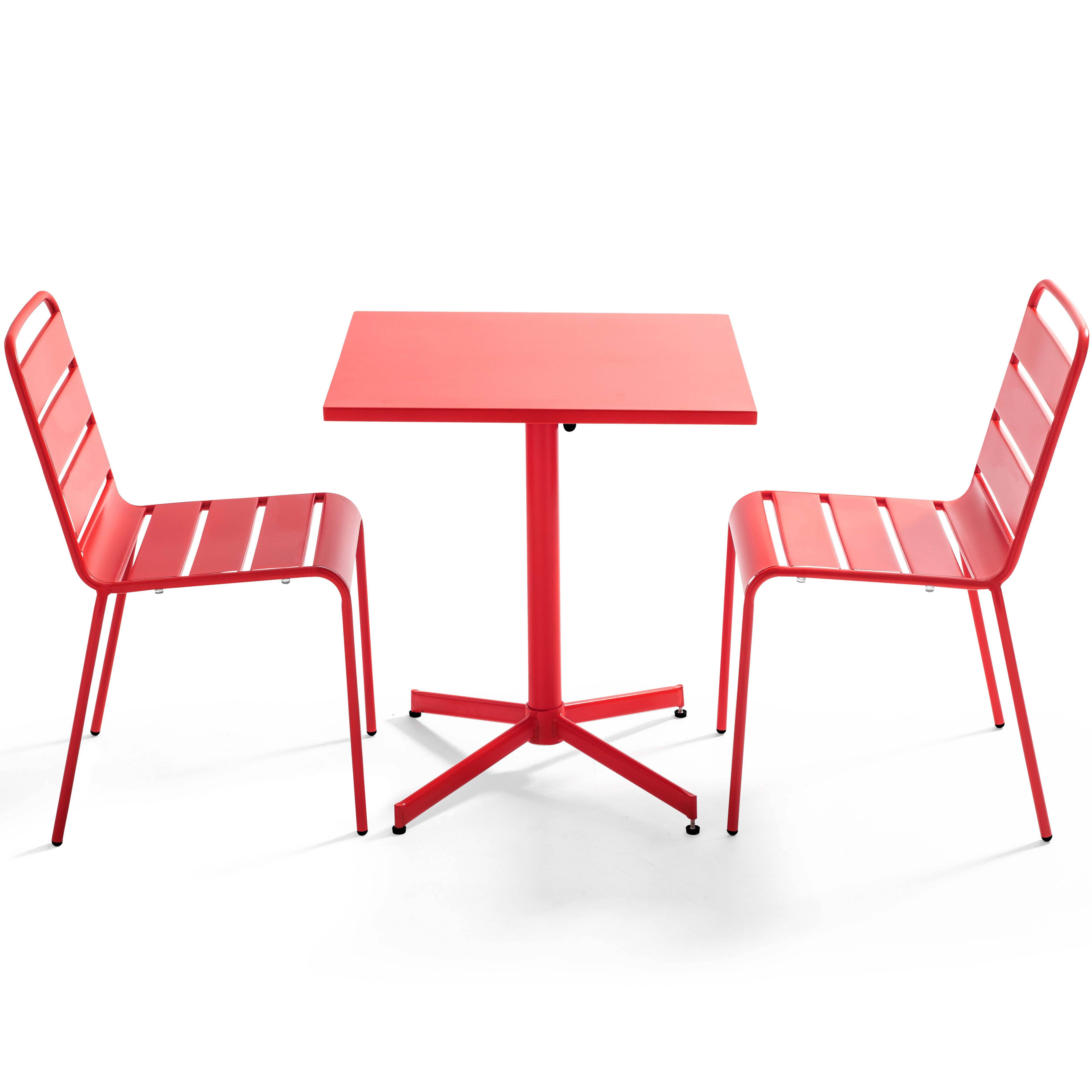 Oviala - Ensemble table de jardin carrée et 2 chaises métal rouge Palavas - Oviala - Imagen 1