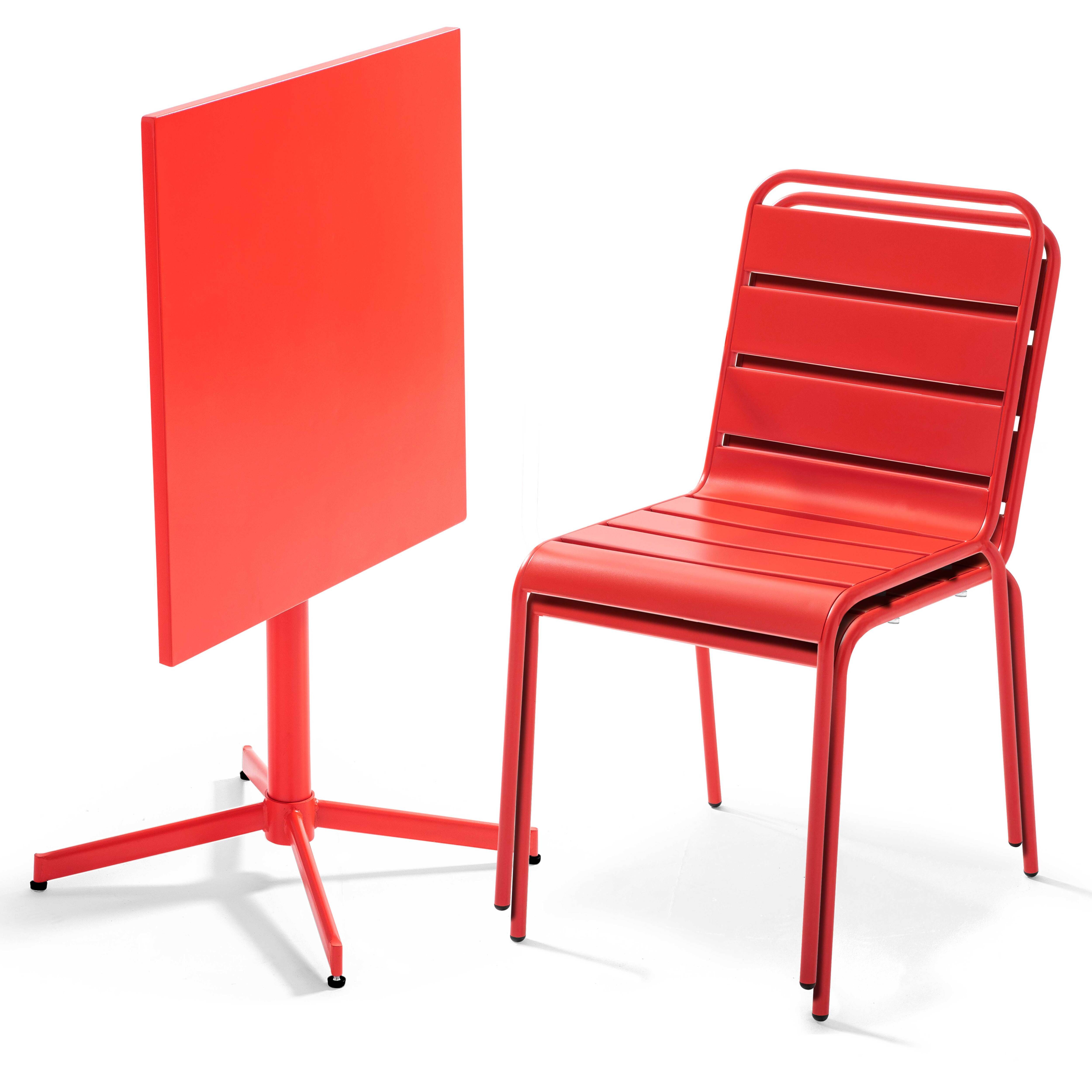 Oviala - Ensemble table de jardin carrée et 2 chaises métal rouge Palavas - Oviala - Imagen 2