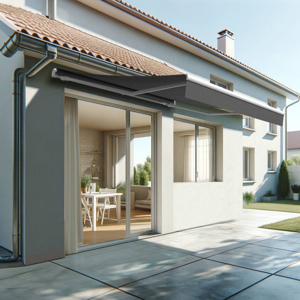 Store banne monobloc ESPAI 4,00x3,00m (Motorisé à interrupteur + manœuvre de secours - Gris Graphite - Blanc) - Alia Productions - Imagen 1