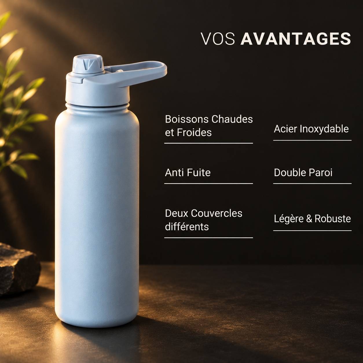 Bouteille Isotherme Acier Inoxydable 1 L Double Paroi Sans BPA Étanche Réutilisable - Image 3