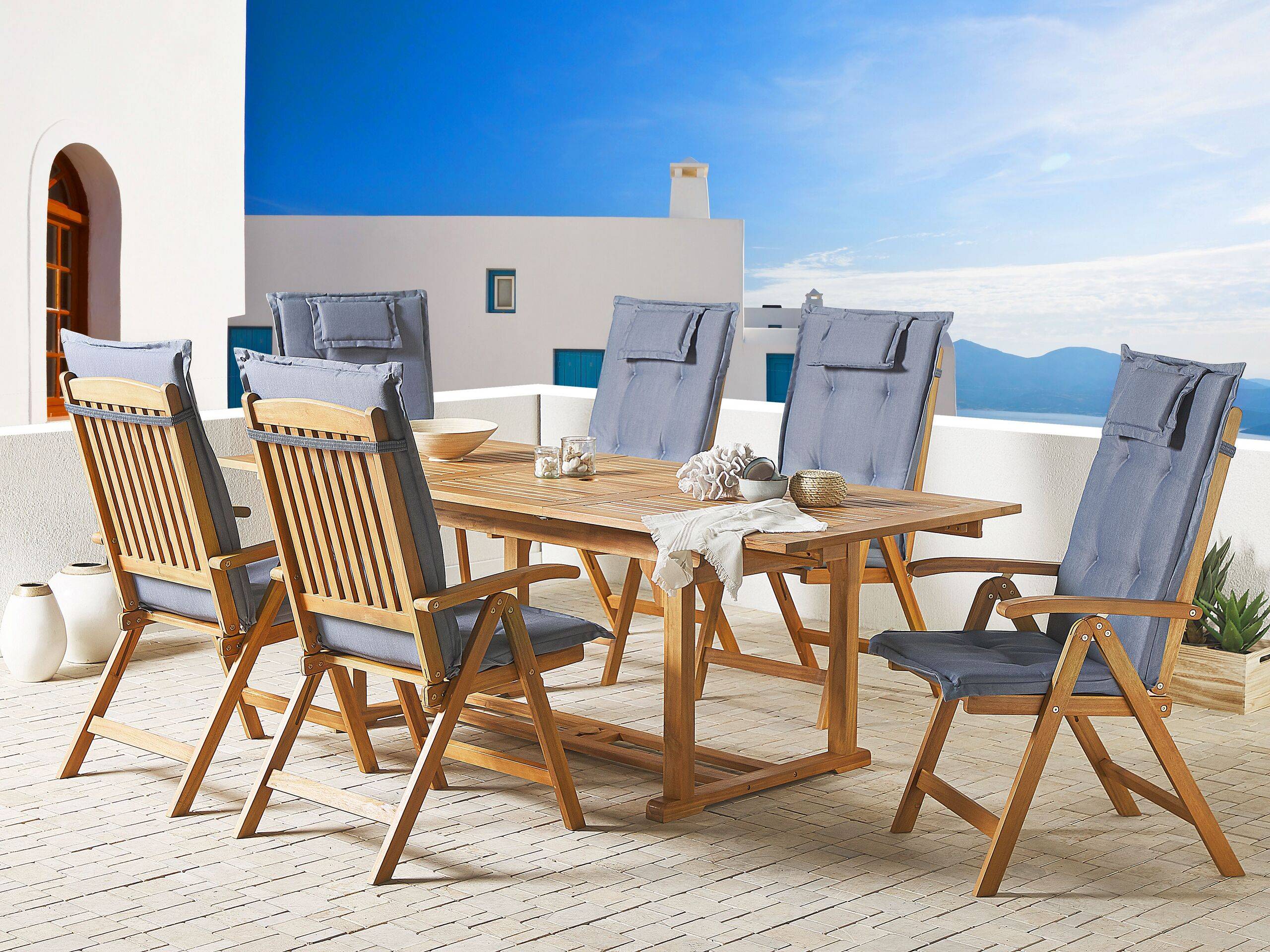 Beliani - Set de salle à manger, 6 Personnes Acacia Bleu JAVA - Beliani - Imagen 1