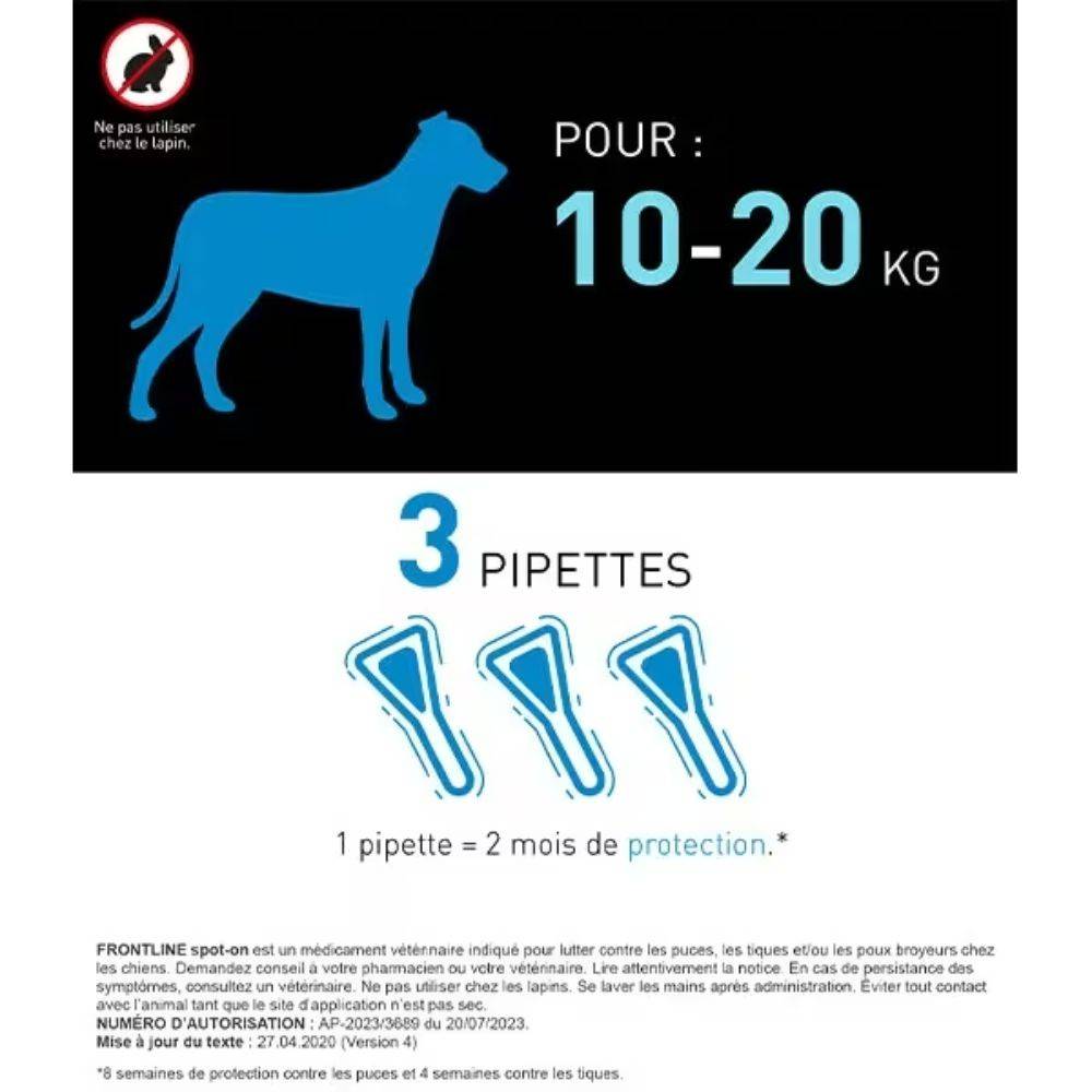 Frontline - Pipetas antiparasitarias perro 10-20 kg, protección pulgas 8 semanas, garrapatas 4 semanas - FRONTLINE - Imagen 7