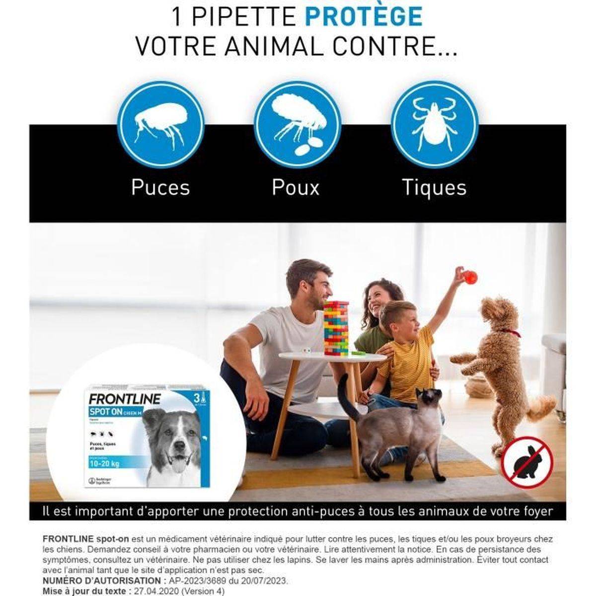 Frontline - Pipetas antiparasitarias perro 10-20 kg, protección pulgas 8 semanas, garrapatas 4 semanas - FRONTLINE - Imagen 2