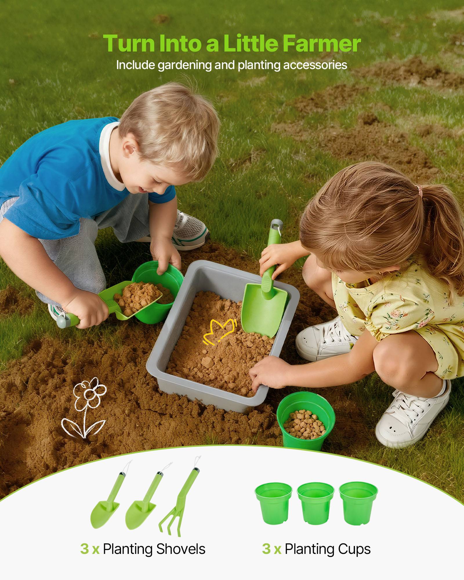 Vevor - VEVOR Cuisine à boue 88 cm en sapin, cuisine patouille extérieure pour enfants 3+, avec évier amovible, robinet, roues pivotantes et accessoires - Image 7