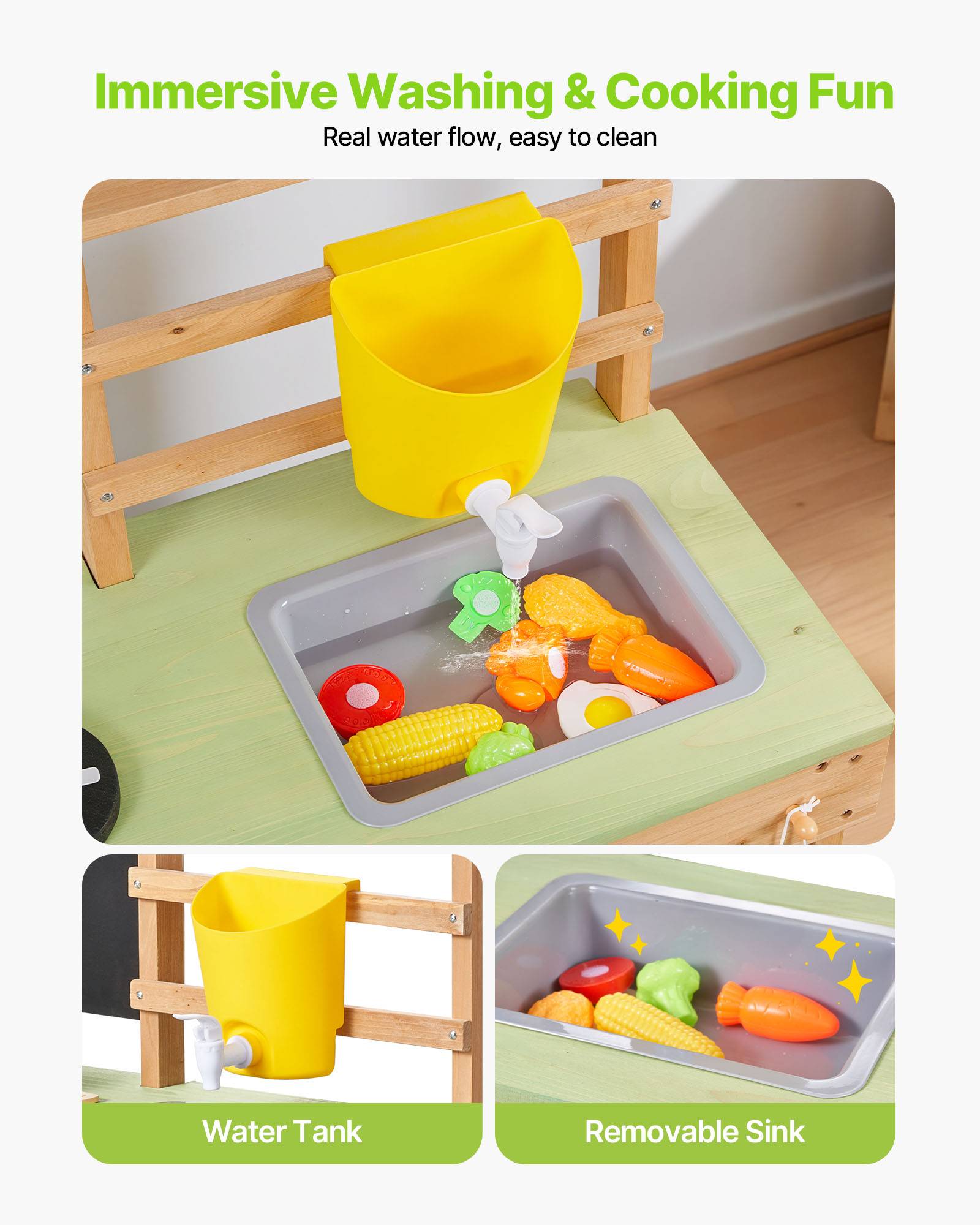 Vevor - VEVOR Cuisine à boue 88 cm en sapin, cuisine patouille extérieure pour enfants 3+, avec évier amovible, robinet, roues pivotantes et accessoires - Image 5