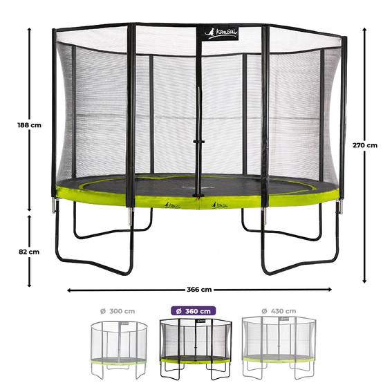 Kangui - Trampoline Ø 360cm + filet + échelle + bâche + kit ancrage - PUNCHI 360 Vert Kangui - Image 3