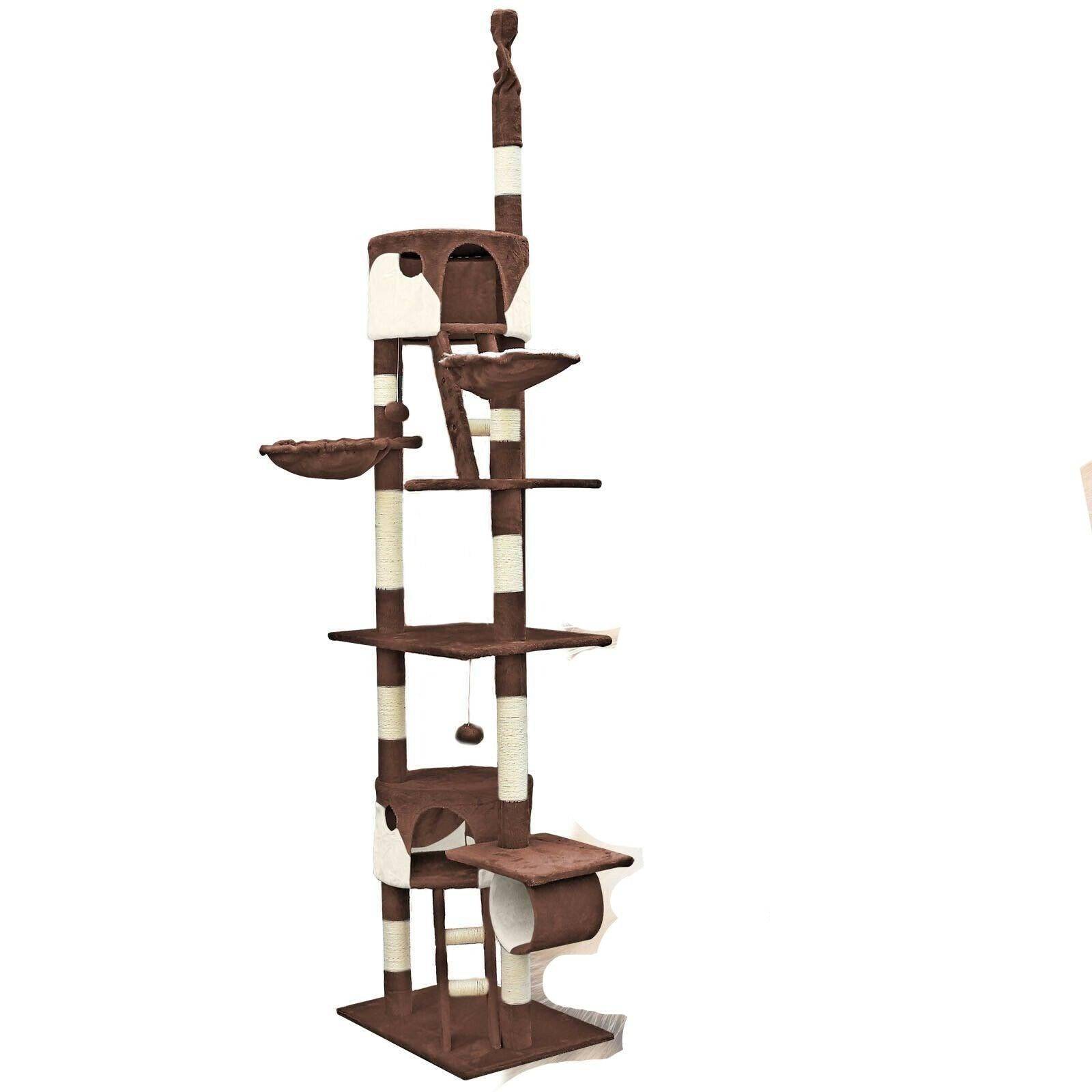 Helloshop26 - Arbre à chat plafond corde en sisal griffoir grattoir xxl escalade beige et marron