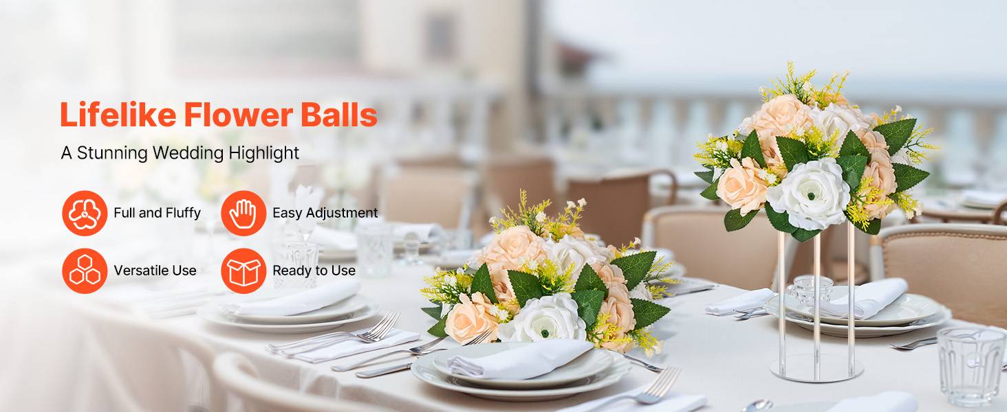 VEVOR Boules de Fleurs Artificielles Lot de 10 24 cm Roses Champagne et Blanches - Image 9