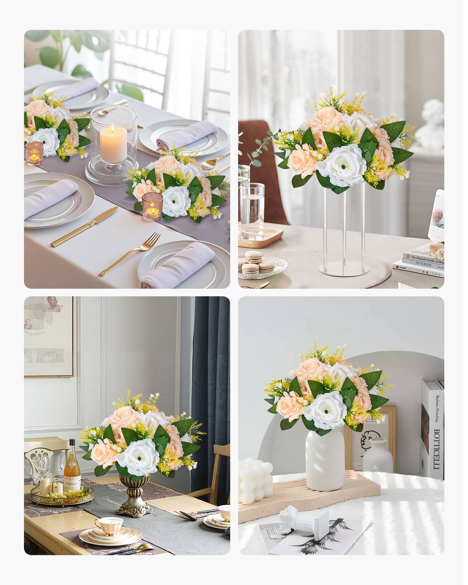 VEVOR Boules de Fleurs Artificielles Lot de 10 24 cm Roses Champagne et Blanches - Image 7