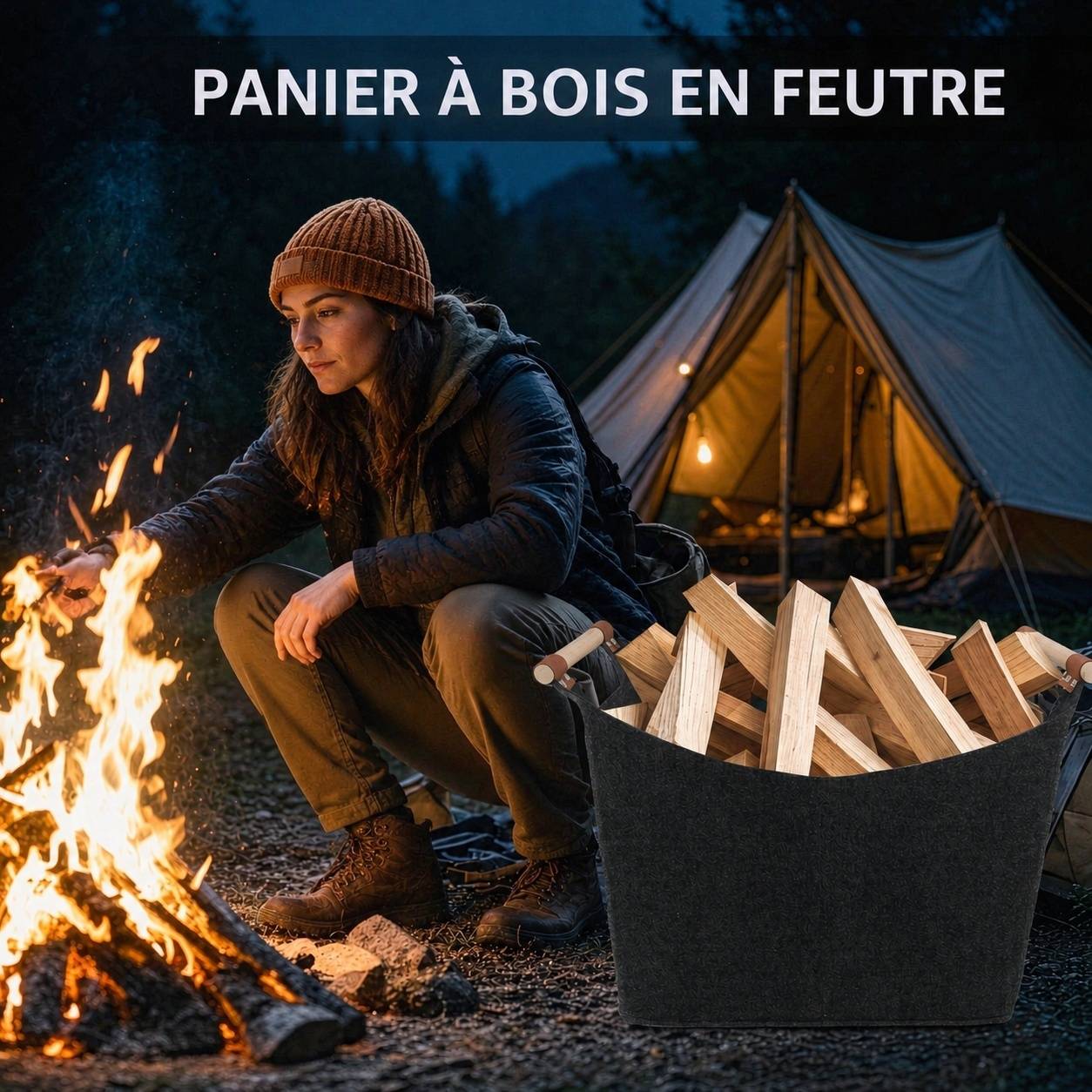 Panier à Bois Pliable en Feutre avec Poignée Renforcée 70L - Image 5