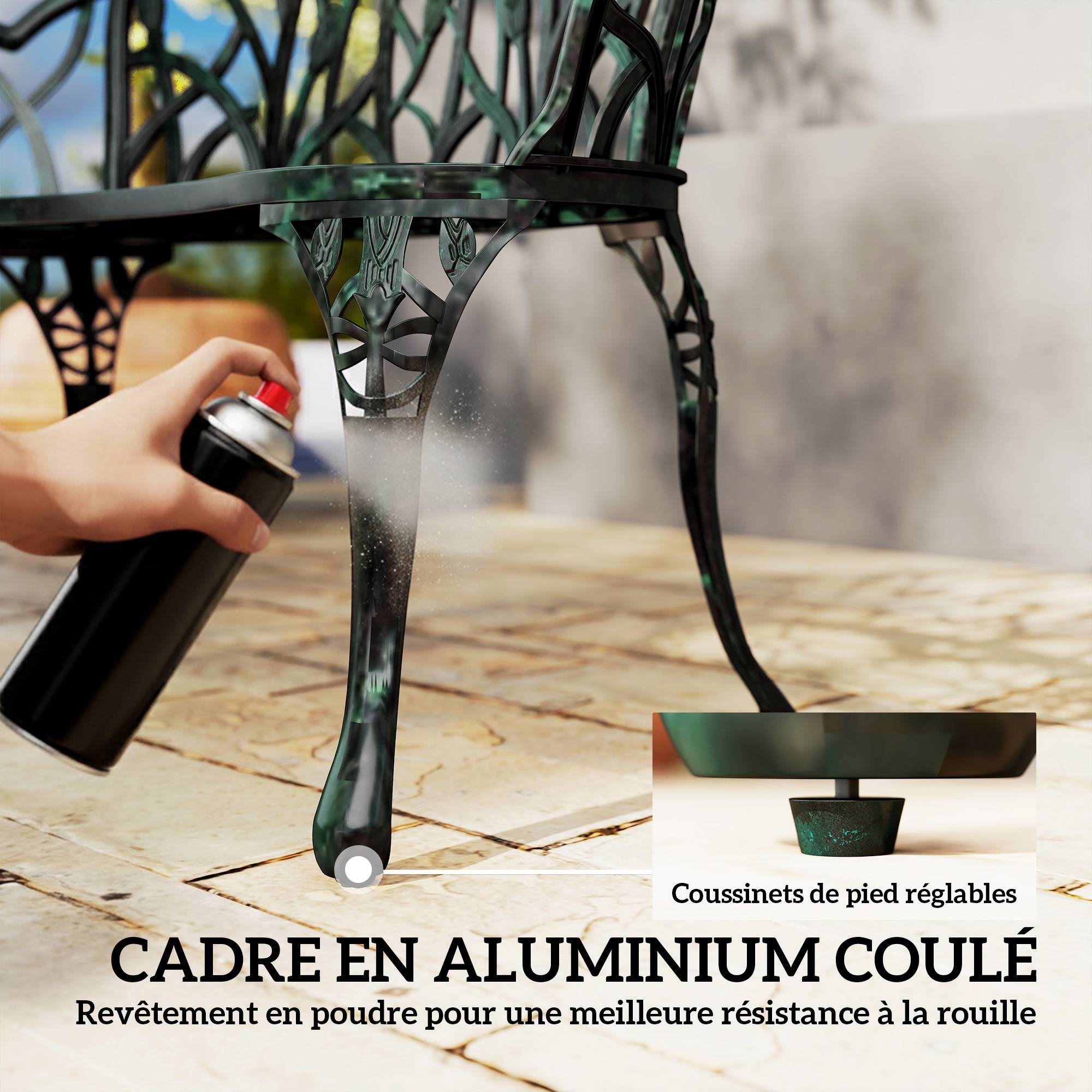 Outsunny - Banc de jardin 2 places - dossier tulipe, assise florale - aluminium moulé -99x57x78cm - vert antique - Outsunny - Image 8